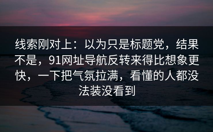 线索刚对上：以为只是标题党，结果不是，91网址导航反转来得比想象更快，一下把气氛拉满，看懂的人都没法装没看到
