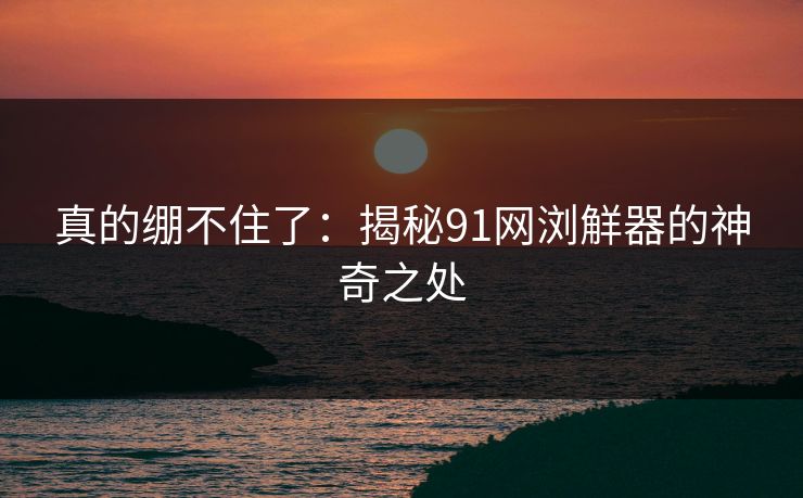 真的绷不住了：揭秘91网浏觧器的神奇之处