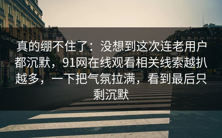 真的绷不住了：没想到这次连老用户都沉默，91网在线观看相关线索越扒越多，一下把气氛拉满，看到最后只剩沉默